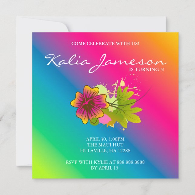 Invitation de fête d'anniversaire Luau Fleur d'Hib (Devant)