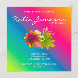Invitation de fête d'anniversaire Luau Fleur d'Hib