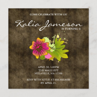 Invitation de fête d'anniversaire Luau Fleur d'Hib