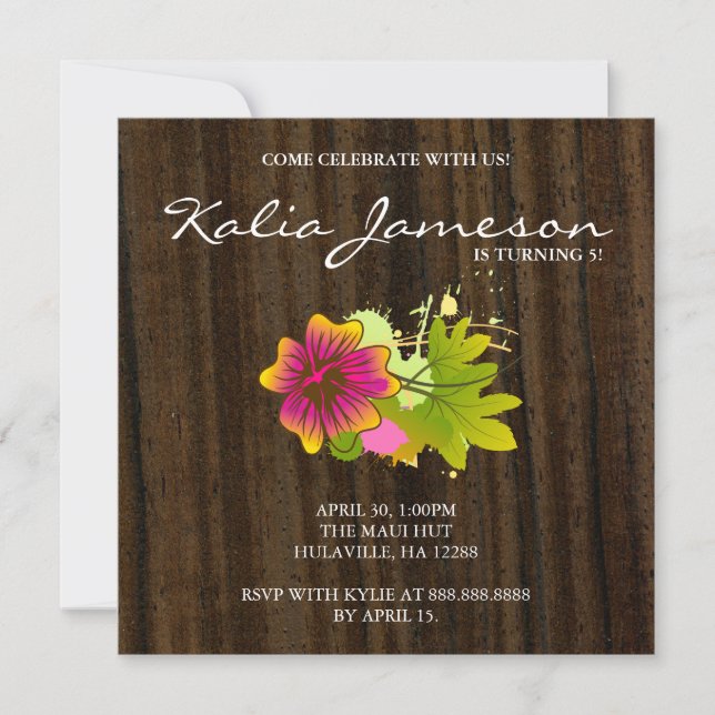 Invitation de fête d'anniversaire Luau Fleur d'Hib (Devant)