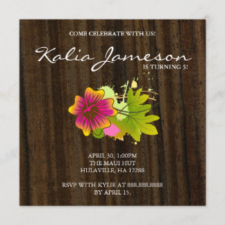 Invitation de fête d'anniversaire Luau Fleur d'Hib