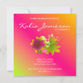 Invitation de fête d'anniversaire Luau Fleur d'Hib