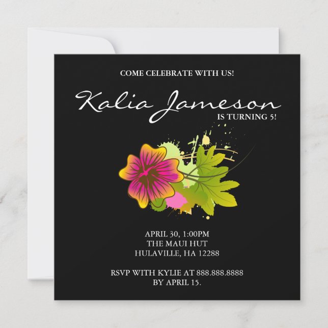 Invitation de fête d'anniversaire Luau Fleur d'Hib (Devant)
