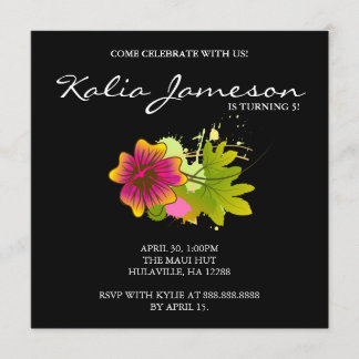 Invitation de fête d'anniversaire Luau Fleur d'Hib