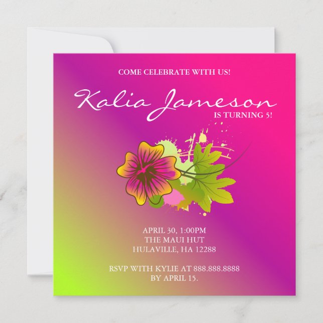 Invitation de fête d'anniversaire Luau Fleur d'Hib (Devant)