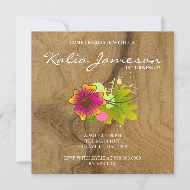 Invitation de fête d'anniversaire Luau Fleur d'Hib (Devant)