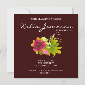 Invitation de fête d'anniversaire Luau Fleur d'Hib
