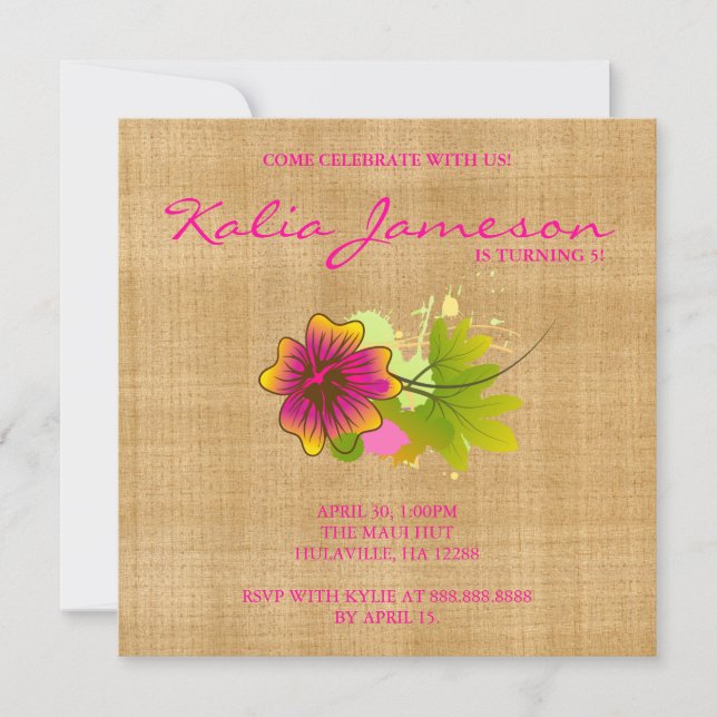 Invitation de fête d'anniversaire Luau Tissage de  (Devant)