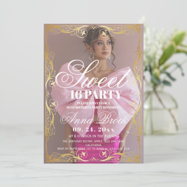 Invitation de fête d'anniversaire Luxe Sweet 16 (Debout devant)