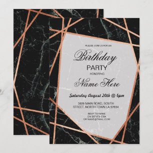 Invitation de fête d'anniversaire Marbre noir Rose