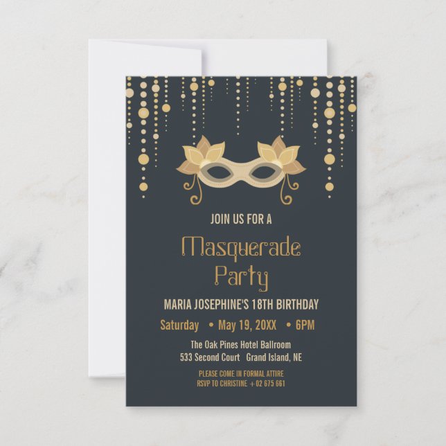 Invitation de fête d'anniversaire Masquerade moder (Devant)