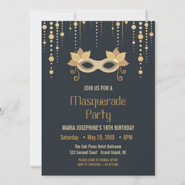 Invitation de fête d'anniversaire Masquerade moder (Devant)