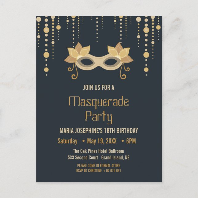Invitation de fête d'anniversaire Masquerade moder (Devant)