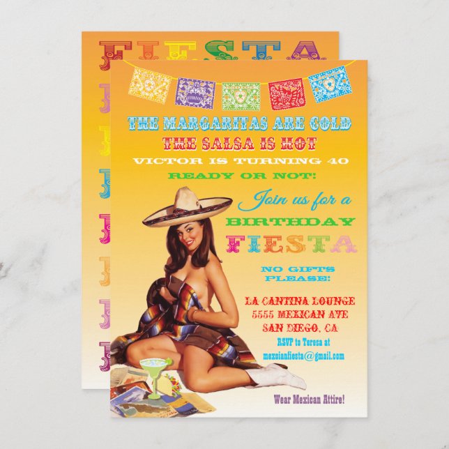 Invitation de fête d'anniversaire mexicaine (Devant / Derrière)