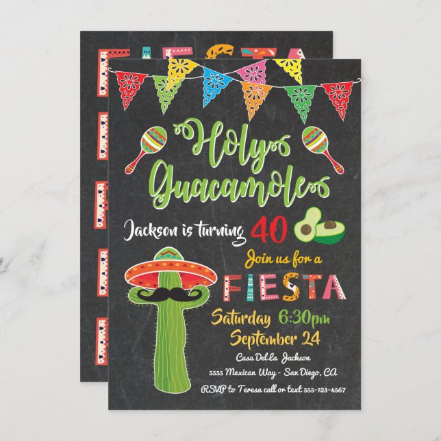 Invitation de fête d'anniversaire mexicaine (Devant / Derrière)