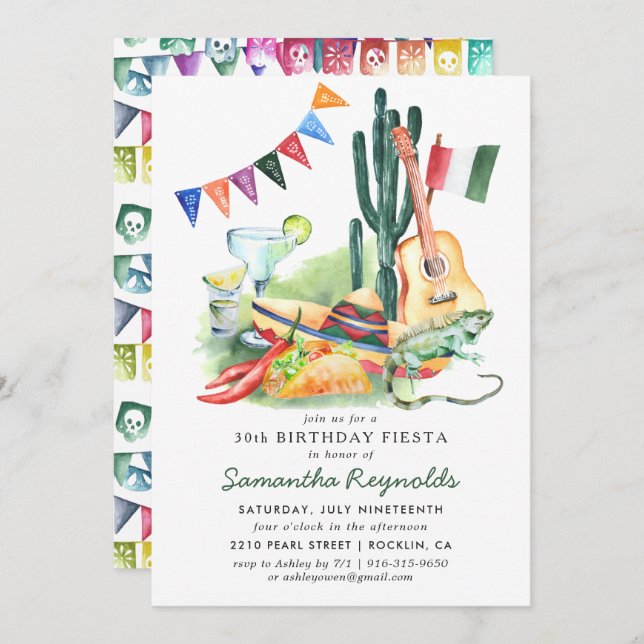 Invitation de fête d'anniversaire mexicaine (Devant / Derrière)