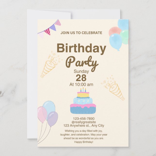 Invitation de fête d'anniversaire minimaliste modè (Devant)