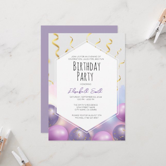 Invitation de fête d'anniversaire Modèle avec ball (Devant/Arrière en situation)