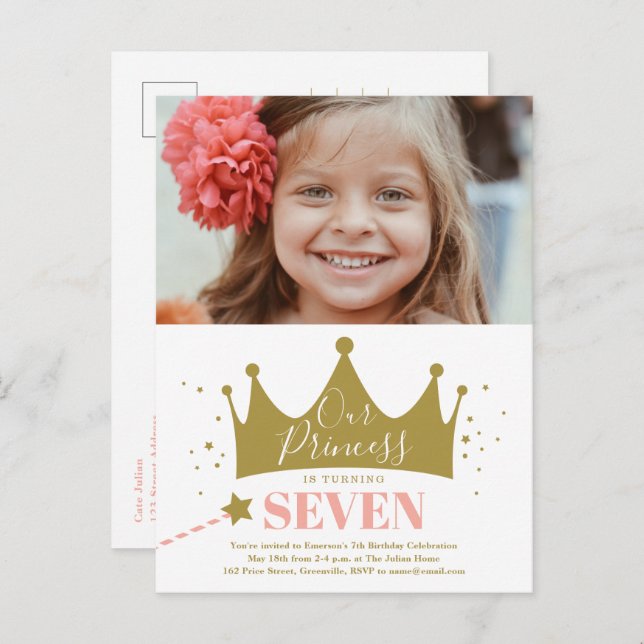 Invitation de fête d'anniversaire moderne de princ (Devant / Derrière)