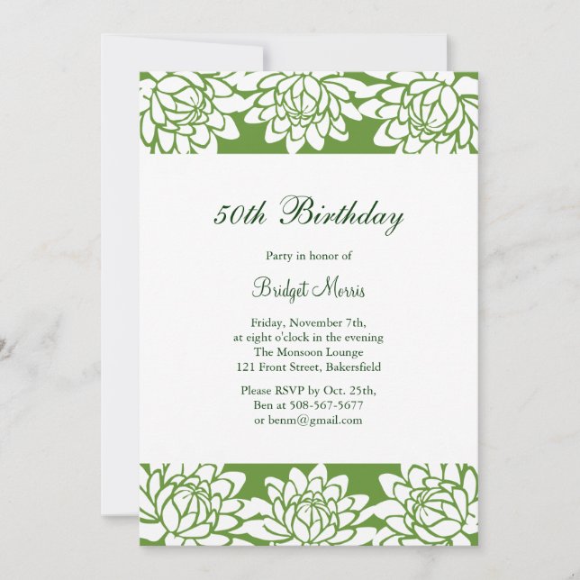 Invitation de fête d'anniversaire moderne et flora (Devant)