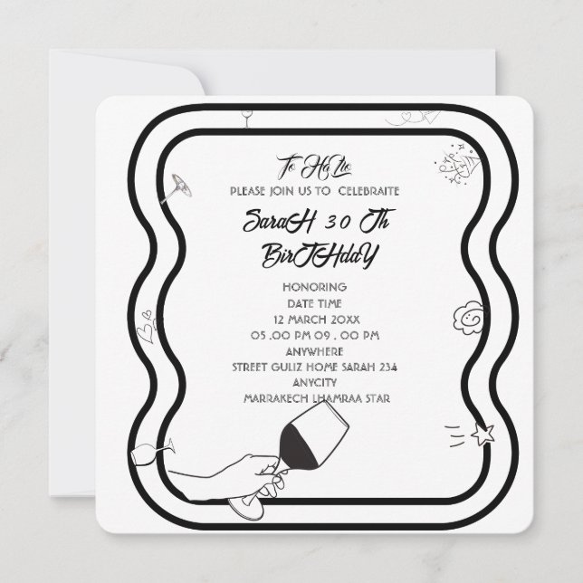 Invitation de fête d'anniversaire modifiable dessi (Devant)