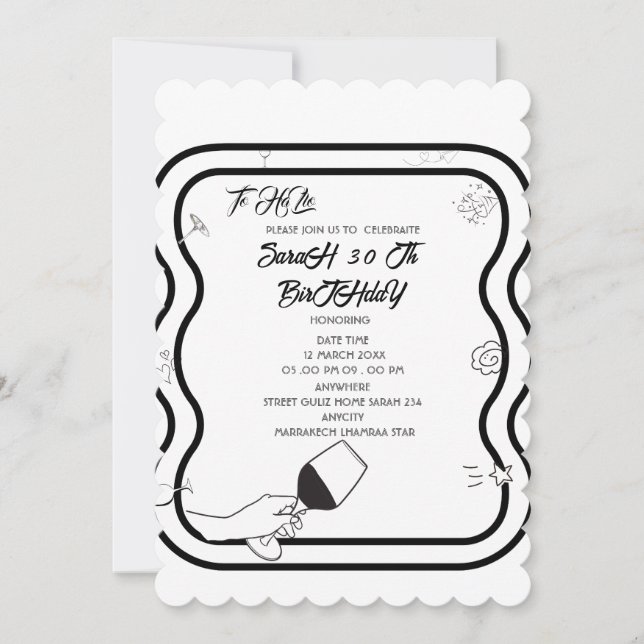 Invitation de fête d'anniversaire modifiable dessi (Devant)