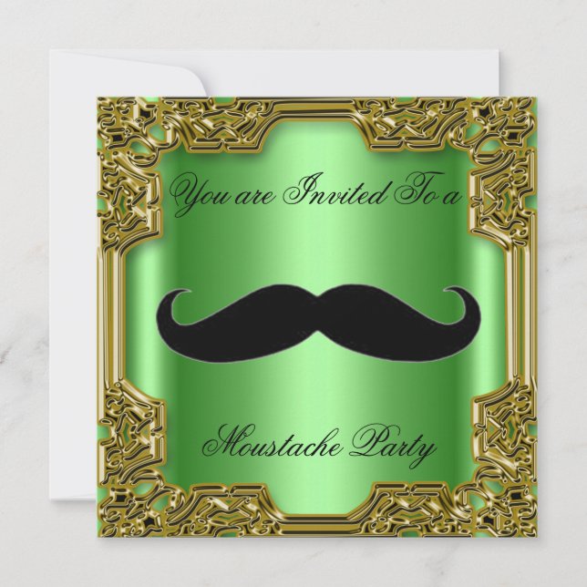 Invitation de fête d'anniversaire Moustache Verte (Devant)