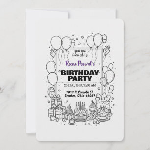 Invitation de fête d'anniversaire noir et blanc