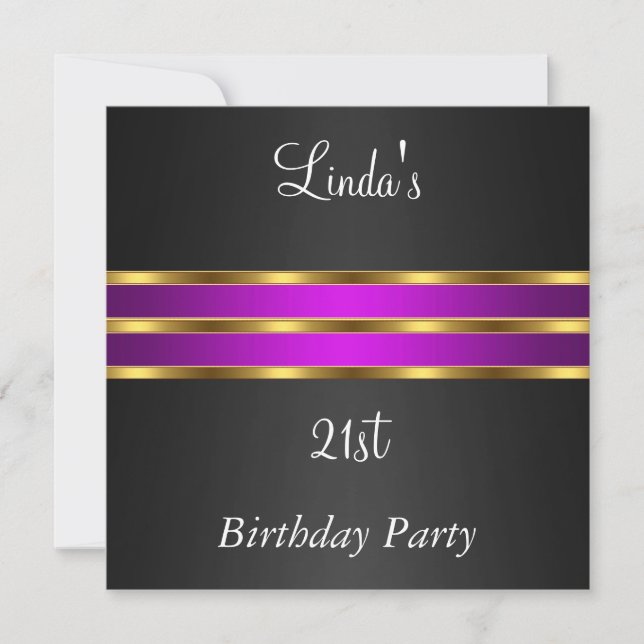 Invitation de fête d'anniversaire Noir Purple or (Devant)