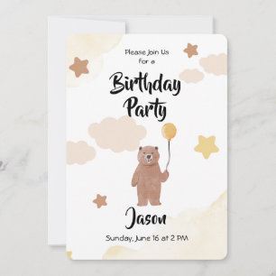 Invitation de fête d'anniversaire Ours avec ballon
