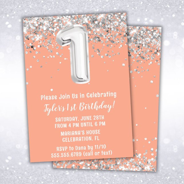 Invitation de fête d'anniversaire Peach Silver (Créateur téléchargé)