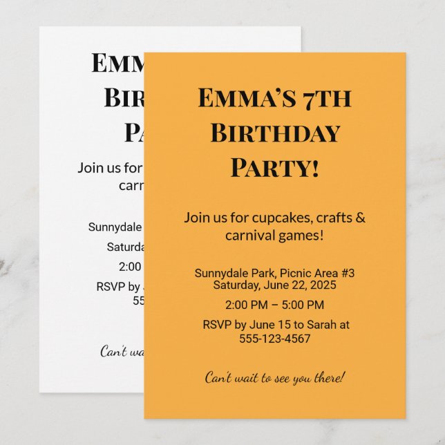 Invitation de fête d'anniversaire personnalisée (Devant / Derrière)