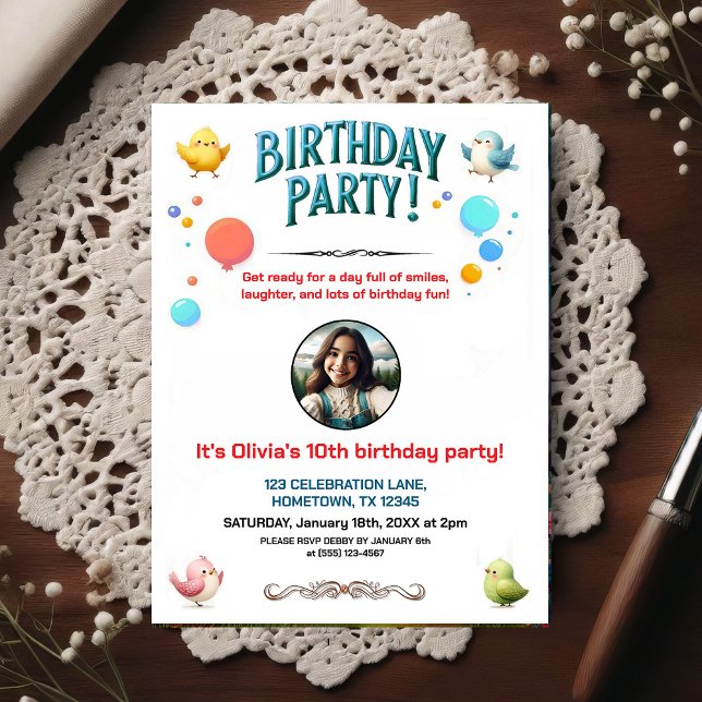 Invitation de fête d'anniversaire photo pour enfan (Créateur téléchargé)