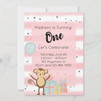Invitation de fête d'anniversaire - Pink 1er Anniv