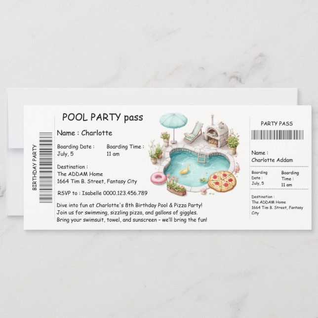 Invitation de fête d'anniversaire Piscine de Style (Devant)