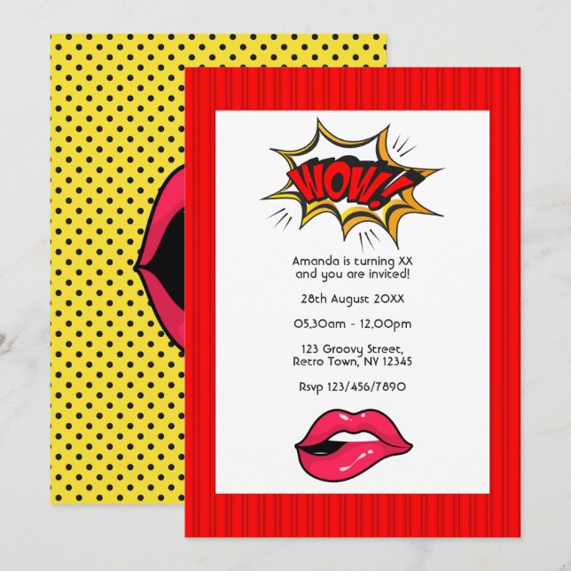 Invitation de fête d'anniversaire Pop Art Comic (Devant / Derrière)