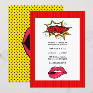 Invitation de fête d'anniversaire Pop Art Comic