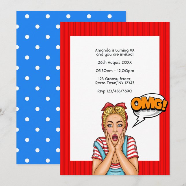 Invitation de fête d'anniversaire Pop Art Comic (Devant / Derrière)