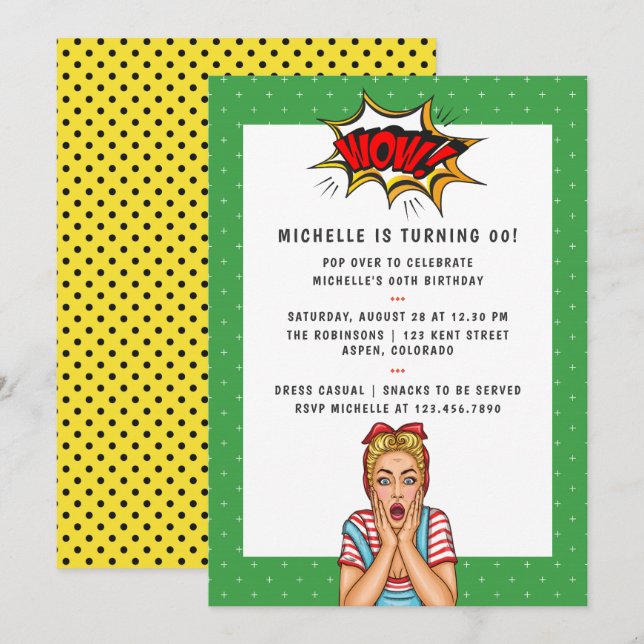 Invitation de fête d'anniversaire Pop Art Comic (Devant / Derrière)
