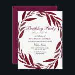 Invitation de fête d'anniversaire pour adultes de<br><div class="desc">Burgundy Leaf Wreath Adult Birthday Party Invitation Collection jumelée dans Niche and Nest store.</div>