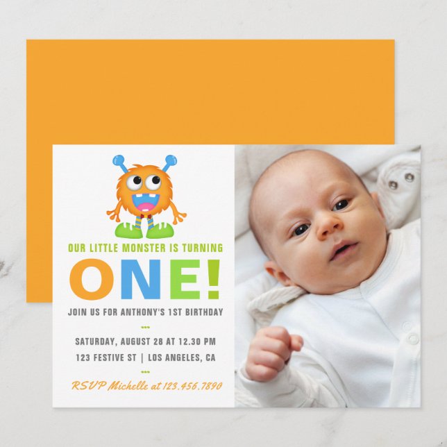 Invitation de fête d'anniversaire pour bébé garçon (Devant / Derrière)