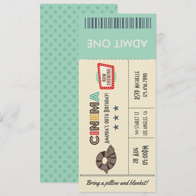Invitation de fête d'anniversaire pour billet de c (Devant / Derrière)