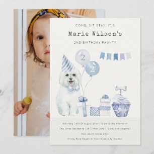 Invitation de fête d'anniversaire pour chien bleu
