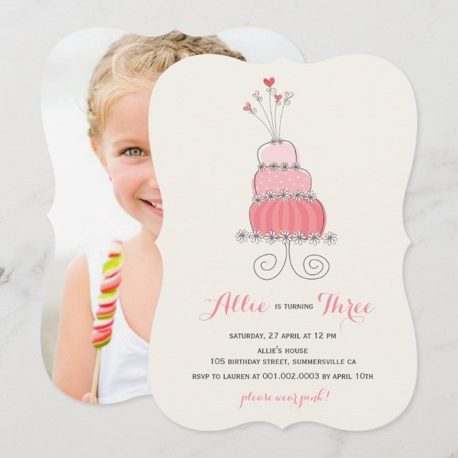 Invitation de fête d'anniversaire pour fille avec  (Devant / Derrière)