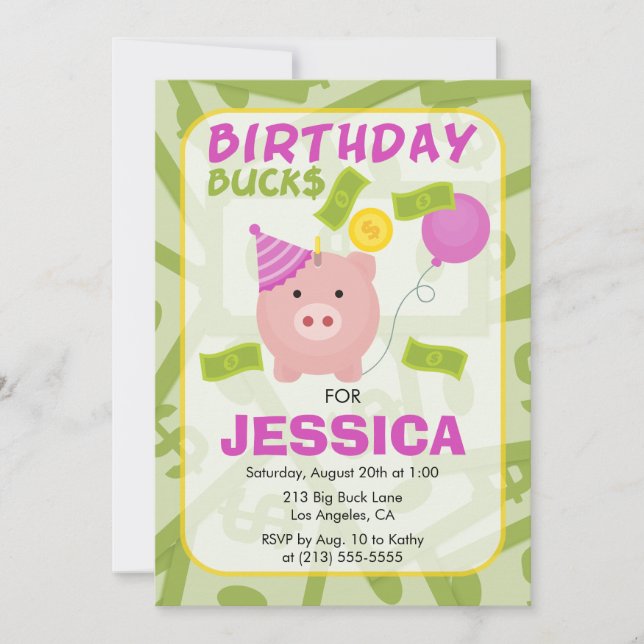 Invitation de fête d'anniversaire pour fille avec  (Devant)
