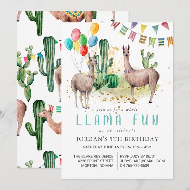 Invitation de fête d'anniversaire pour toute la Ll (Devant / Derrière)