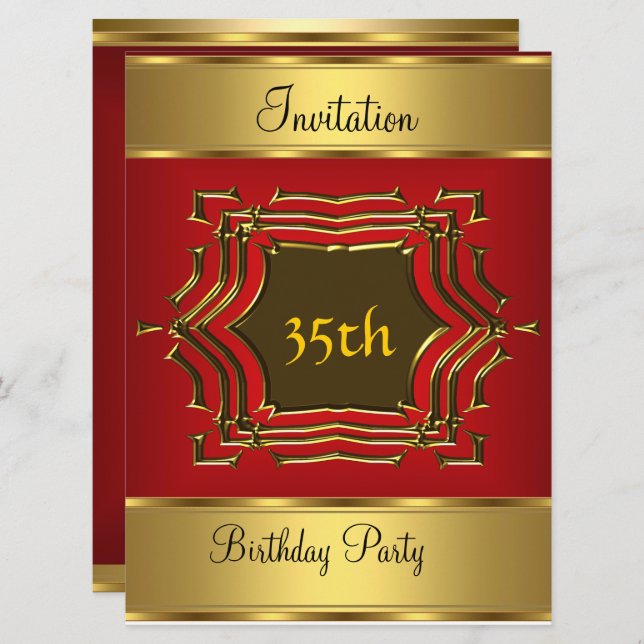 Invitation de fête d'anniversaire Red Gold (Devant / Derrière)