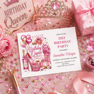 Invitation de fête d'anniversaire reine rose gold