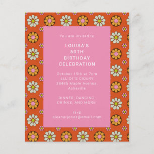 Invitation de fête d'anniversaire rétro fleur oran