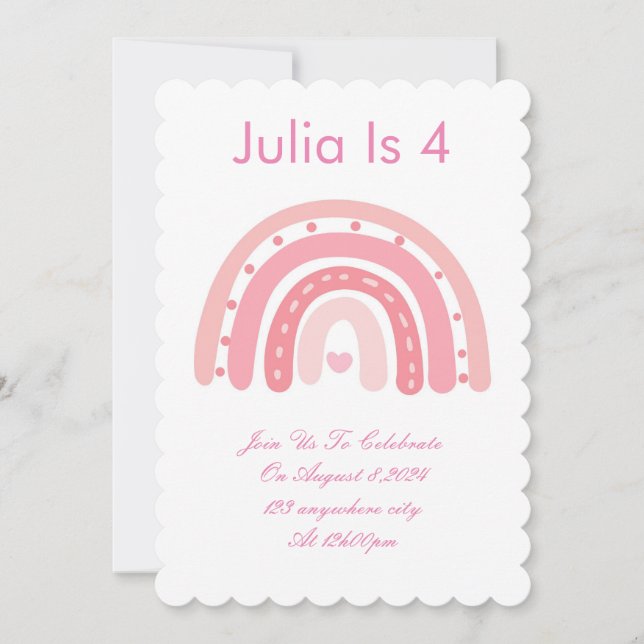 invitation de fête d'anniversaire rose (Devant)